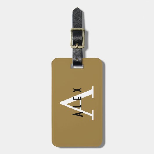 Moderne Tan Monogram Naam + Initiaal Bagagelabel (Voorkant verticaal)