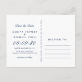 Moderne Tan Navy Foto Collage Save the Date Aankondigingskaart (Achterkant)