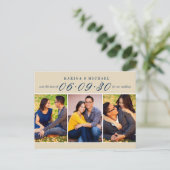 Moderne Tan Navy Foto Collage Save the Date Aankondigingskaart (Staand voorkant)