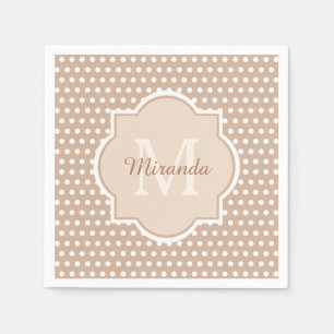 Moderne Tan Polka Dots met monogram en naam Servet