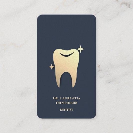 Moderne Tandarts Goud Houtskool Blauw Tandheelkund Visitekaartje (Voorkant)