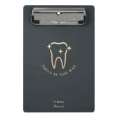 Moderne Tandarts Gouden Tand Donkerblauw Grijs Mini Klembord (Voorkant)