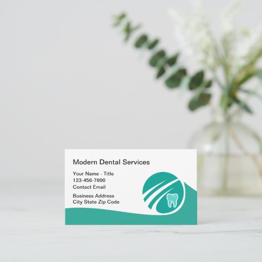 Moderne Tandarts Kantoor Blauwgroen Afspraakkaarte Visitekaartje (Staand voorkant)