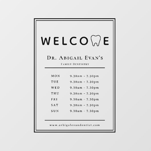 Moderne Tandarts Storefront Open Uren Tand Logo Raamsticker (Vel)