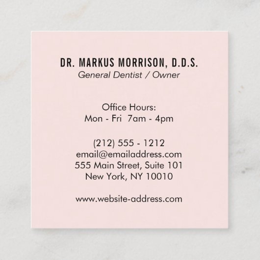Moderne tandarts Tanden Zwart Logo op Roze Vierkante Visitekaartje (Achterkant)