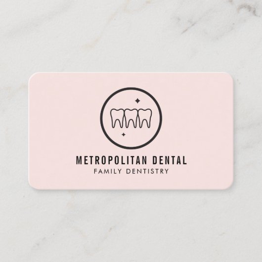 Moderne tandarts Tanden Zwart Logo op Roze Visitekaartje (Voorkant)