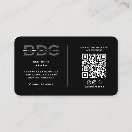 Moderne tandarts tandheelkundige cosmetische klini visitekaartje (Achterkant)