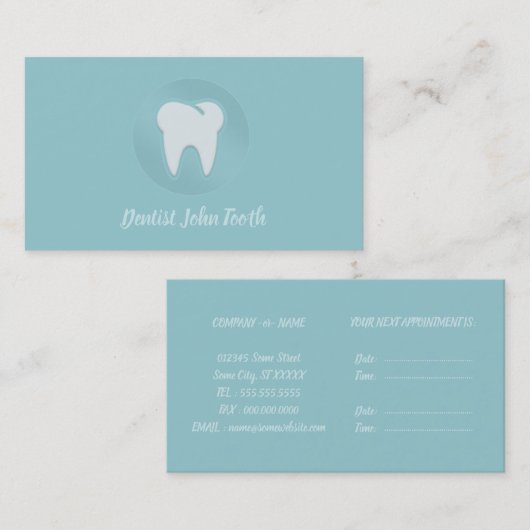 Moderne tandarts witte tand Logo Visitekaartje Afsprakenkaartje (Voorkant / Achterkant)