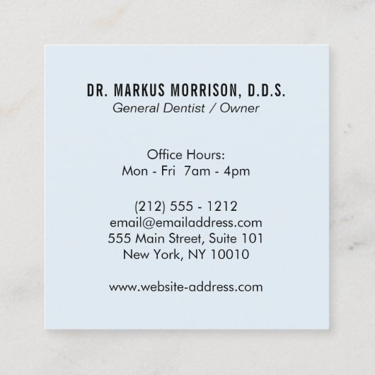 Moderne Tanden Tanden Zwart Logo op Blauw Vierkante Visitekaartje (Achterkant)