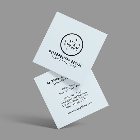 Moderne Tanden Tanden Zwart Logo op Blauw Vierkante Visitekaartje