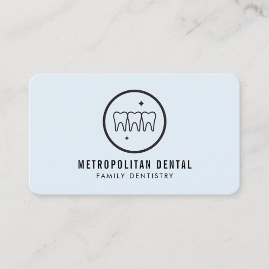 Moderne Tanden Tanden Zwart Logo op Blauw Visitekaartje (Voorkant)