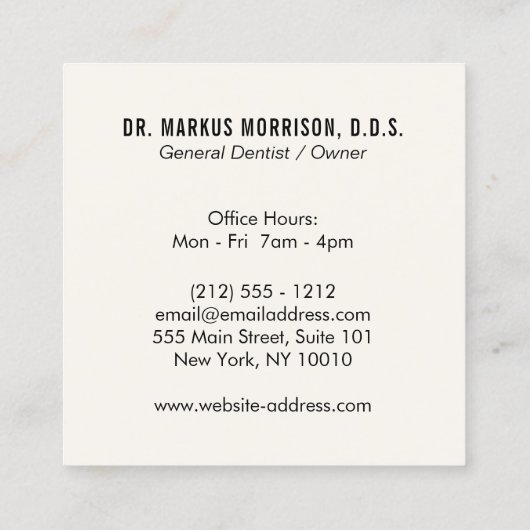 Moderne Tanden Tanden Zwart Logo op Ivoor Vierkante Visitekaartje (Achterkant)