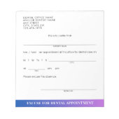 Moderne tandheelkundige afspraak excuus slip op ma notitieblok (Voorkant)