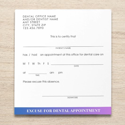 Moderne tandheelkundige afspraak excuus slip op ma notitieblok