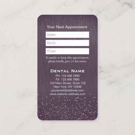 Moderne tandheelkundige Benoeming Paars Gold Afsprakenkaartje (Achterkant)