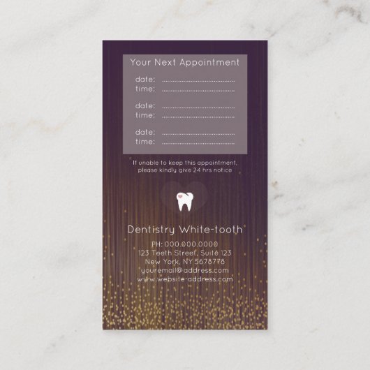 Moderne tandheelkundige Benoeming Paars Gold Visitekaartje (Achterkant)