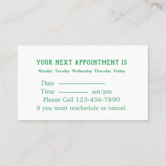 Moderne tandheelkundige Logo Mint Afspraak Bedrijf Afsprakenkaartje (Achterkant)