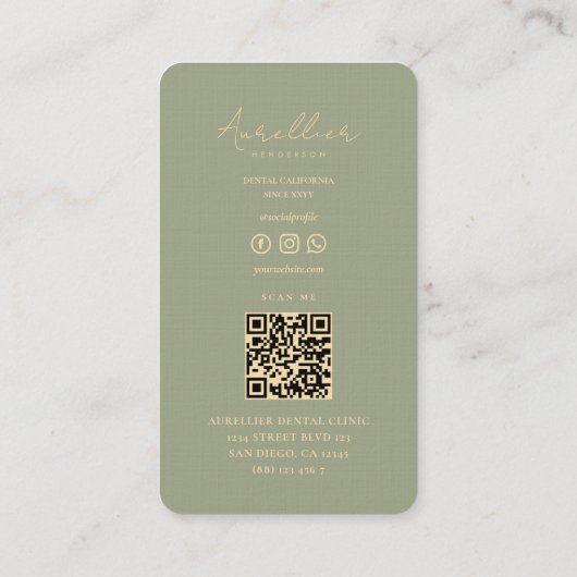 Moderne Tandheelkundige Sage Tandheelkunde Monogra Visitekaartje (Achterkant)