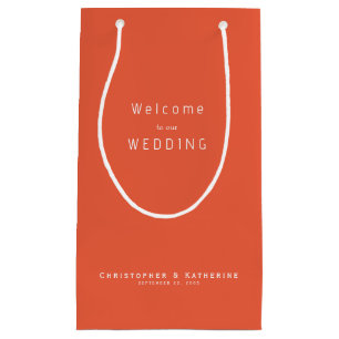 Moderne Tangerine Trouwgunst Namen & Datum Klein Cadeauzakje