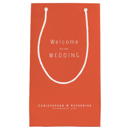 Moderne Tangerine Trouwgunst Namen & Datum Klein Cadeauzakje (Voorkant)