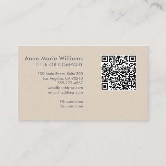 Moderne Tannige Witte Script Monogram QR Code Visitekaartje (Achterkant)