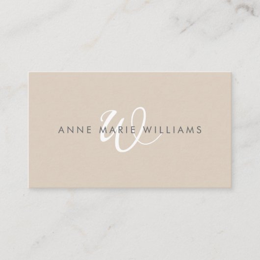 Moderne Tannige Witte Script Monogram QR Code Visitekaartje (Voorkant)