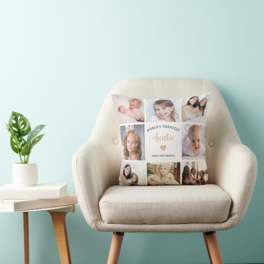 Moderne tante aangepaste fotocollage roze hart kussen (Stoel)