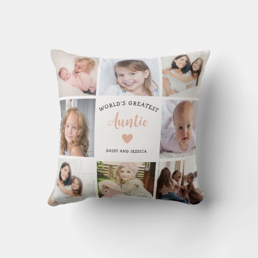 Moderne tante aangepaste fotocollage roze hart kussen (Achterkant)