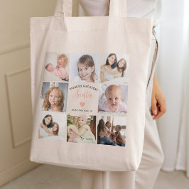 Moderne tante aangepaste fotocollage roze hart tote bag