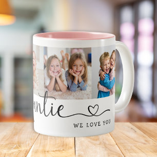Moderne Tante We Love You 4 Foto Collage Tweekleurige Koffiemok