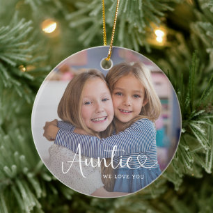 Moderne Tante We Love You Schattig Hart 2 Foto Keramisch Ornament