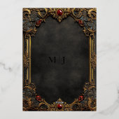 Moderne Tarot Gotische Zwart en Goud Monogram Folie Uitnodiging (Achterkant)