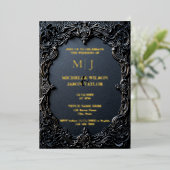 Moderne Tarot Gotische Zwart en Goud Monogram Folie Uitnodiging (Staand Voorkant)