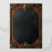 Moderne Tarot Gotische Zwart en Goud Monogram Folie Uitnodiging (Achterkant)