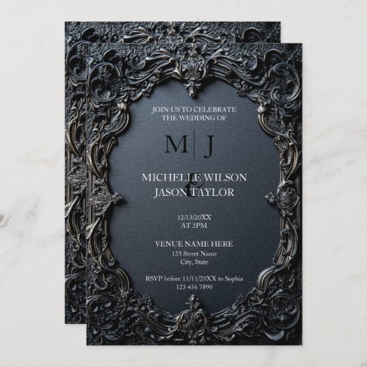 Moderne Tarot Gotische Zwart en Goud Monogram Kaart (Voorkant / Achterkant)