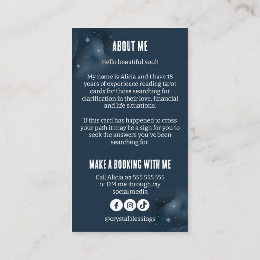 Moderne Tarot Kaart lezingen Visitekaartje (Achterkant)