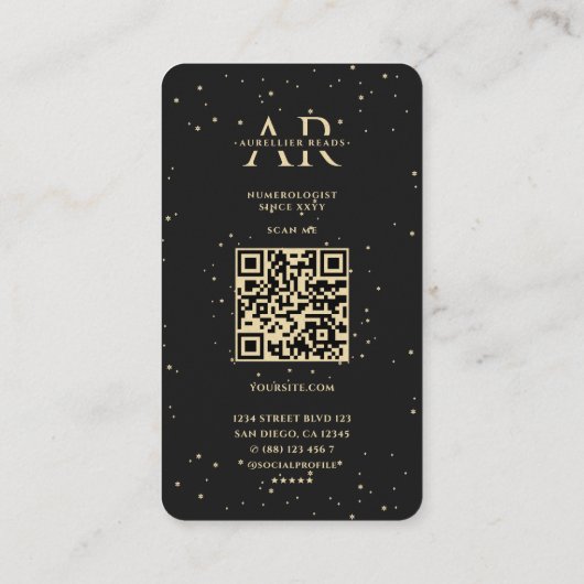 Moderne Tarot Numeroloog Zwart Goud Monogram Visitekaartje (Achterkant)