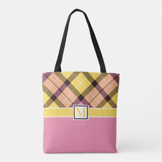Moderne Tartan Aangepaste monogram bruiloften Tote Bag (Achterkant)