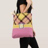 Moderne Tartan Aangepaste monogram bruiloften Tote Bag (Dichtbij)