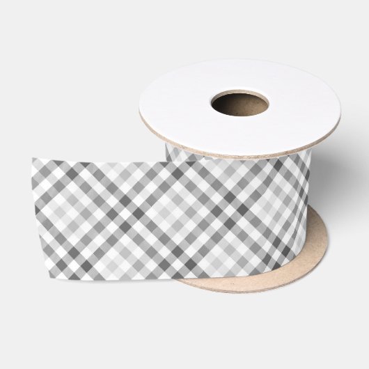 Moderne Tartan Grijs Witte Patroon Satijnen Lint (Spoel)