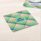 Moderne Tartan Groene Tan Plaid Kartonnen Onderzetters (Schuin)