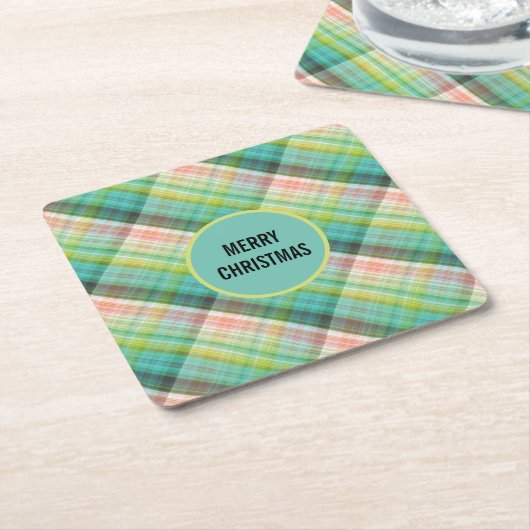 Moderne Tartan Groene Tan Plaid Kartonnen Onderzetters (Schuin)