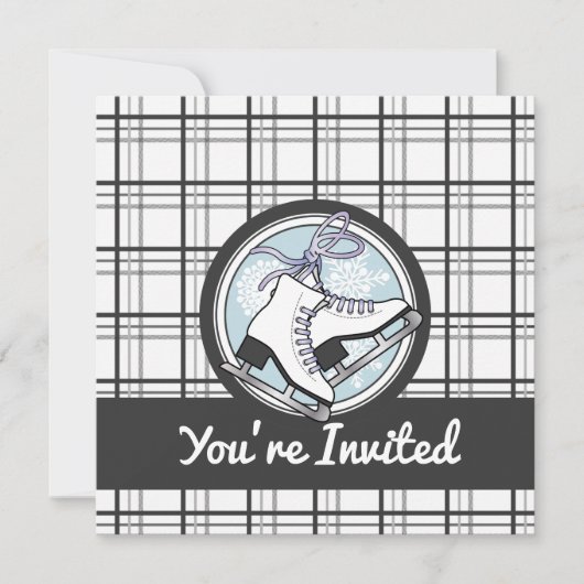 Moderne Tartan Schaatsfeestje Kaart (Voorkant)