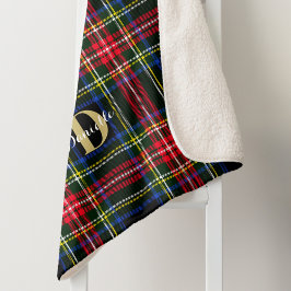 Moderne Tartan Xmas Monogram Naam Plaid Sherpa Deken