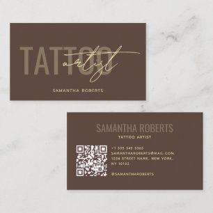Moderne tatoeëerder tatoeëerder QR-code bruin Visitekaartje
