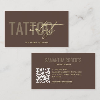 Moderne tatoeëerder tatoeëerder QR-code bruin Visitekaartje