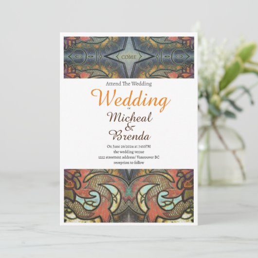 Moderne Tattoo Art bruiloft uitnodiging (Staand voorkant)