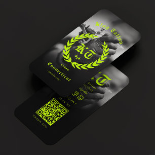 Moderne Tattoo-artiest BW-foto limoengroene krans Visitekaartje