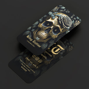 Moderne Tattoo artiest Floral Skull Gold Gothic Visitekaartje