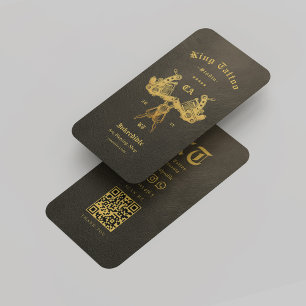 Moderne Tattoo artiest Golden Brown Monogram QR Visitekaartje